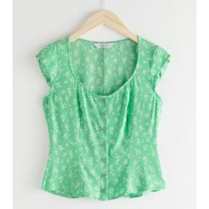 & Other Stories Green Crepe Floral Top- NWOT